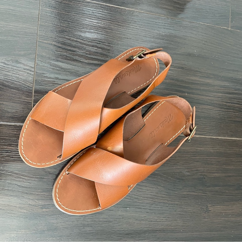 Madewell Tan Brown Leather Cross-Strap Sandals